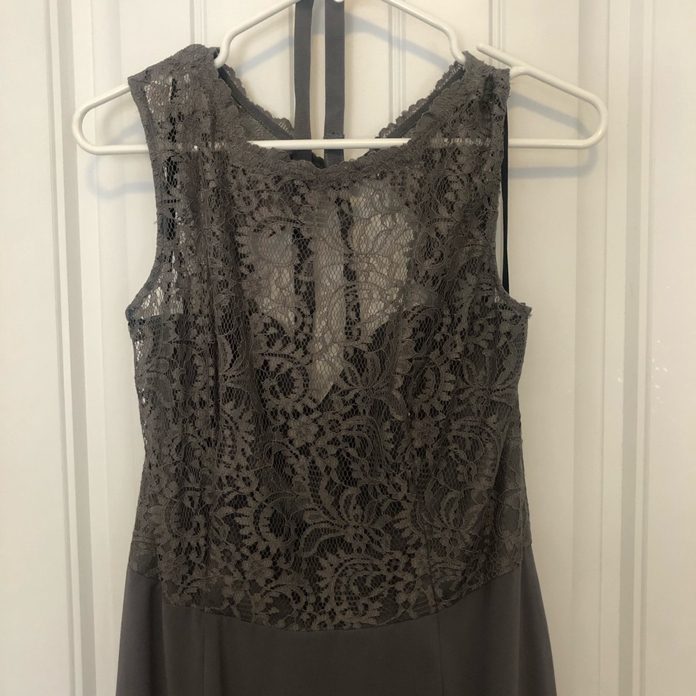 Dessy Collection Slate Gray Lace Bodice Wedding Dress - Picture 2 of 4